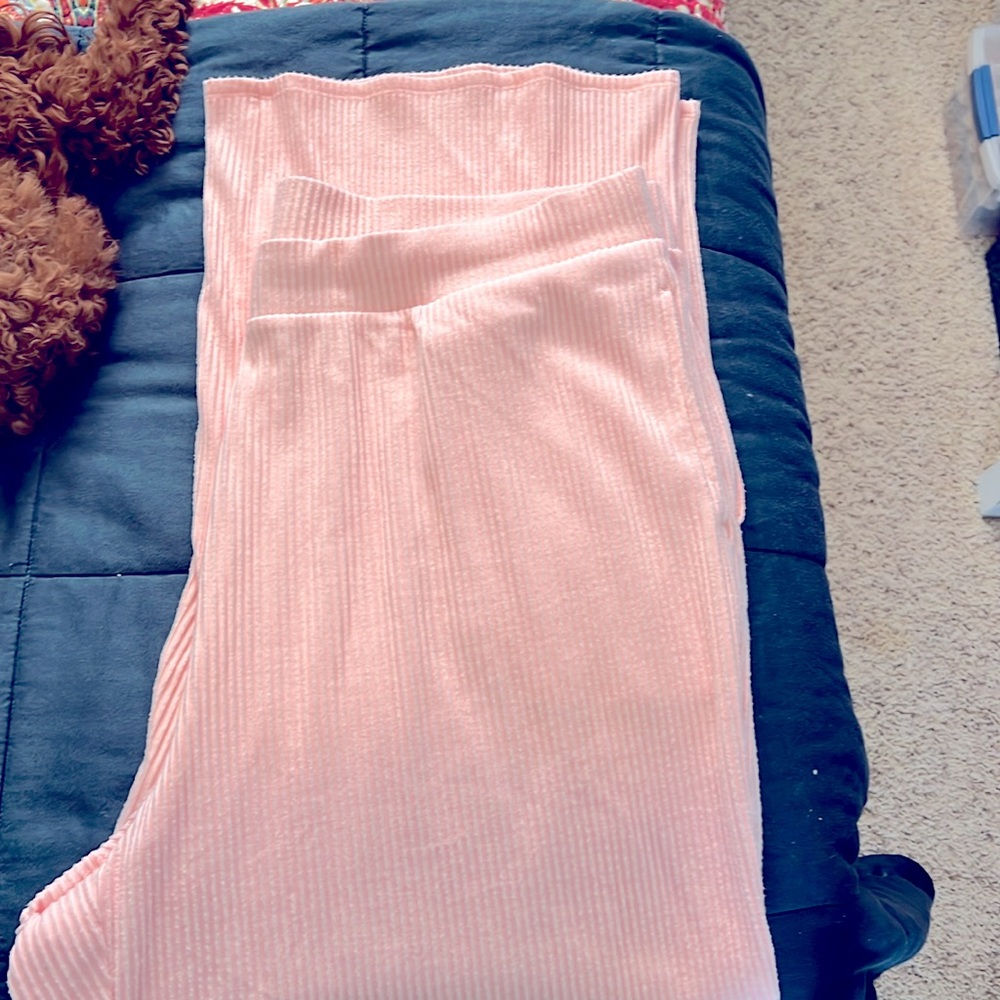 Pink ribbed wide leg pajama pants